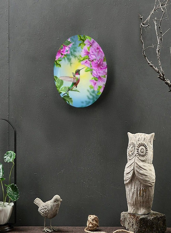 Bictucem Floral Decorative Ceramic Plates, 8 Inch, Bird Hummingbird with Pink Flowers, Round Display Plate, Hanging Decorative Plate with Display Stand, for Display Living Room Kitchen Closet Table Decor - Image 4